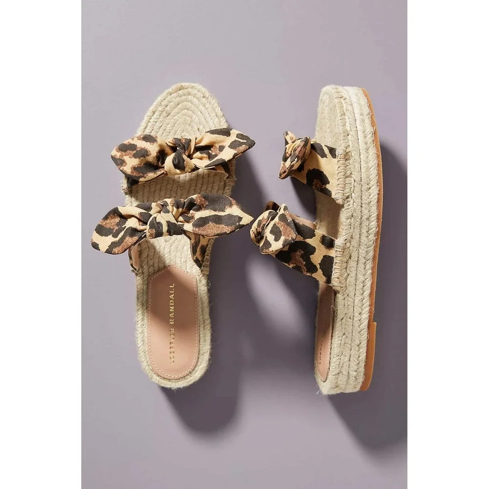 Loeffler Randall NEW Daisy Espadrille Sandals Leopard Print Bow Slide- 7.5